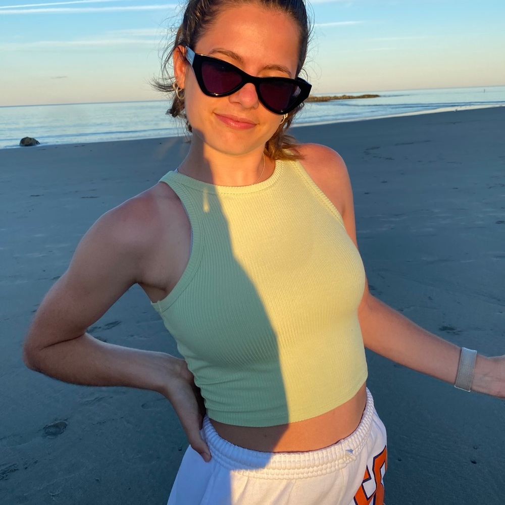 Green high neck tank top